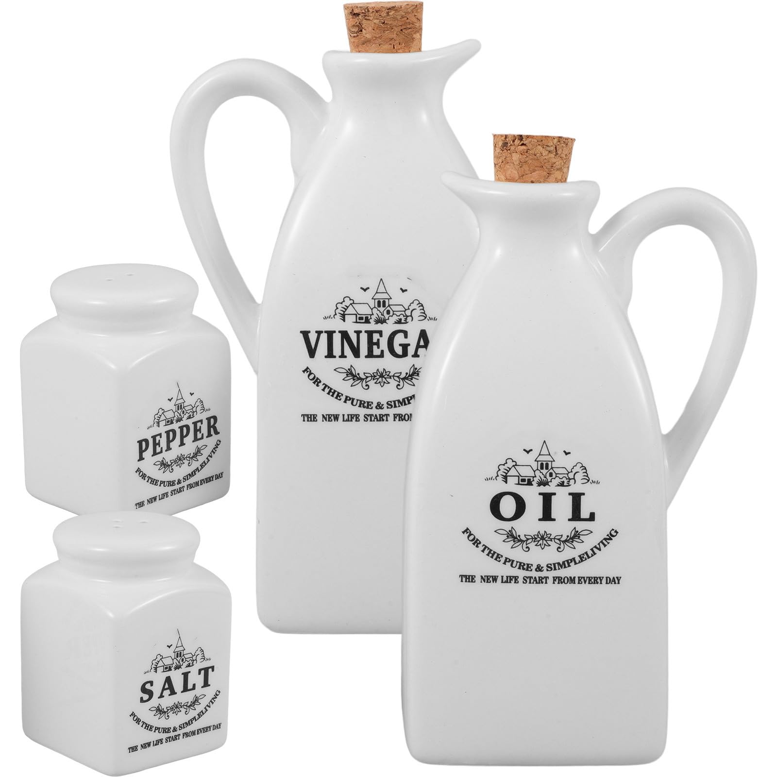 Set de 4 distributeurs d'huile céramique blanche et bambou raffiné