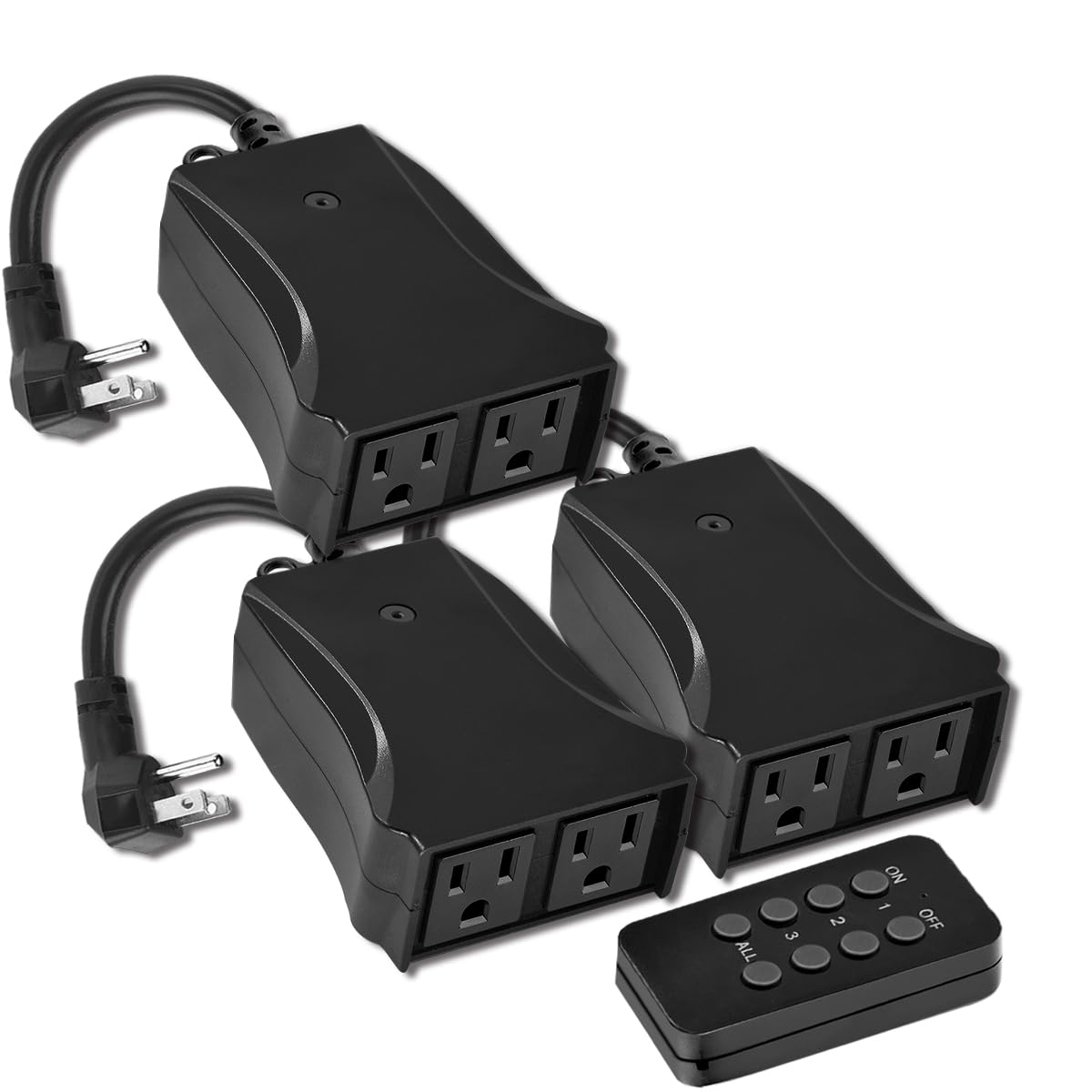 Wireless Remote Control Outdoor Outlet Switch with 6-Inch Heavy Duty Power Cord, 2 Grounded Outlets, Weatherproof, 15A/125V/1875W, ETL Certified