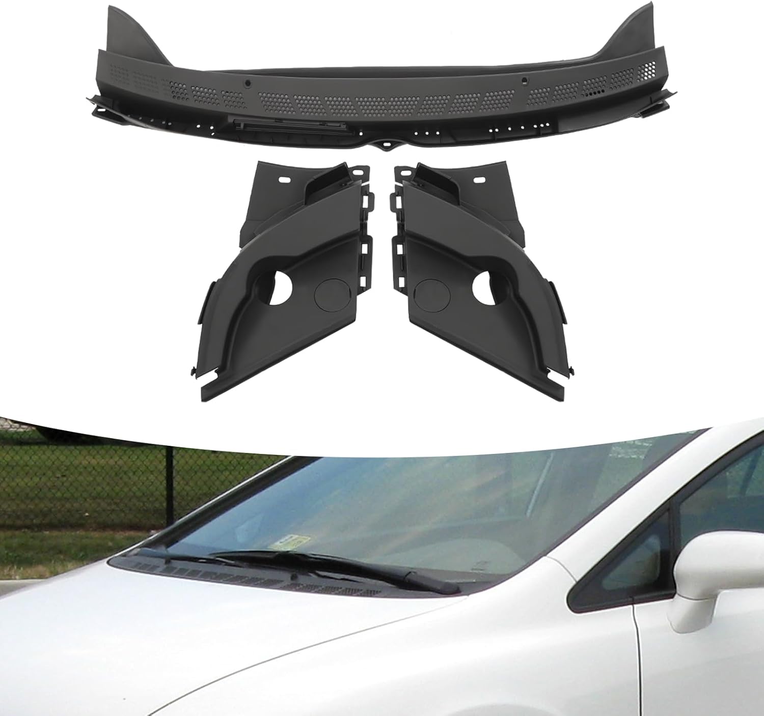 Windshield Wiper Cover Compatible with 2006 2007 2008 2009 2010 2011 Honda Civic Windshield Cowl Cover+2pcs Wiper Arm Trim Cover Panels Kit 74220-SNV-H00, 74210-SNA-A00, 74200-SVA-A00ZA