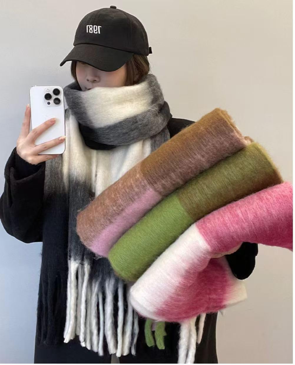 Women Chunky Plaid Scarf Oversized Big Grid Tassel Large Wrap Scarf Soft Fall Winter Thick Warm Shawl Scarves - Image 7