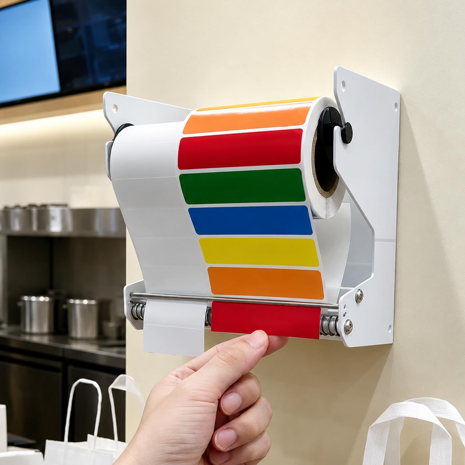 Dispensador automático de etiquetas de sobremesa con ancho regulable de 60 a 160 mm
