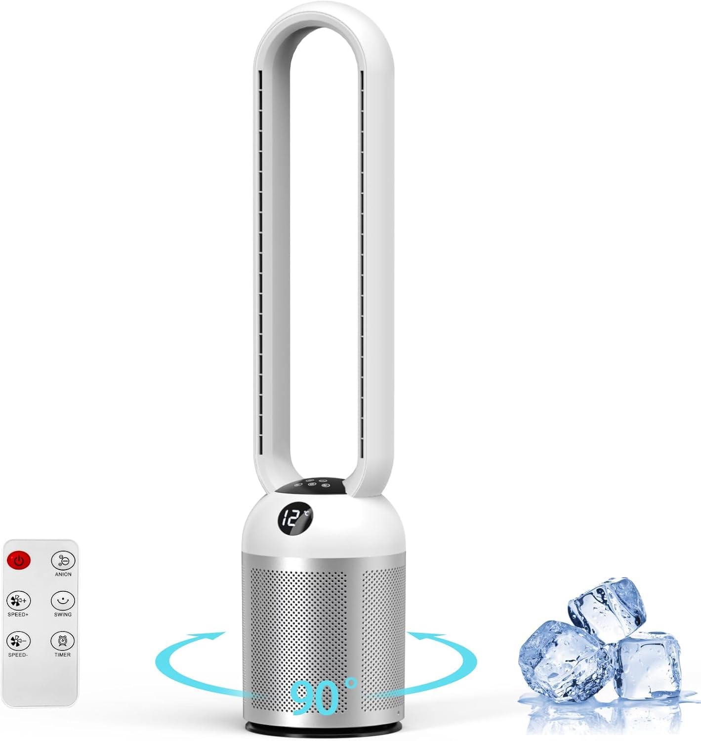 Ventilateur Colonne Sans Pale 101 cm, 24 Vitesses Ventilateur Tour Silencieux, Ventilateur de Sol Oscillant à 90, Écran LCD, Minuterie De 12H, Ventilateur Sur Pied Pour Chambre& Bureau (Argent)