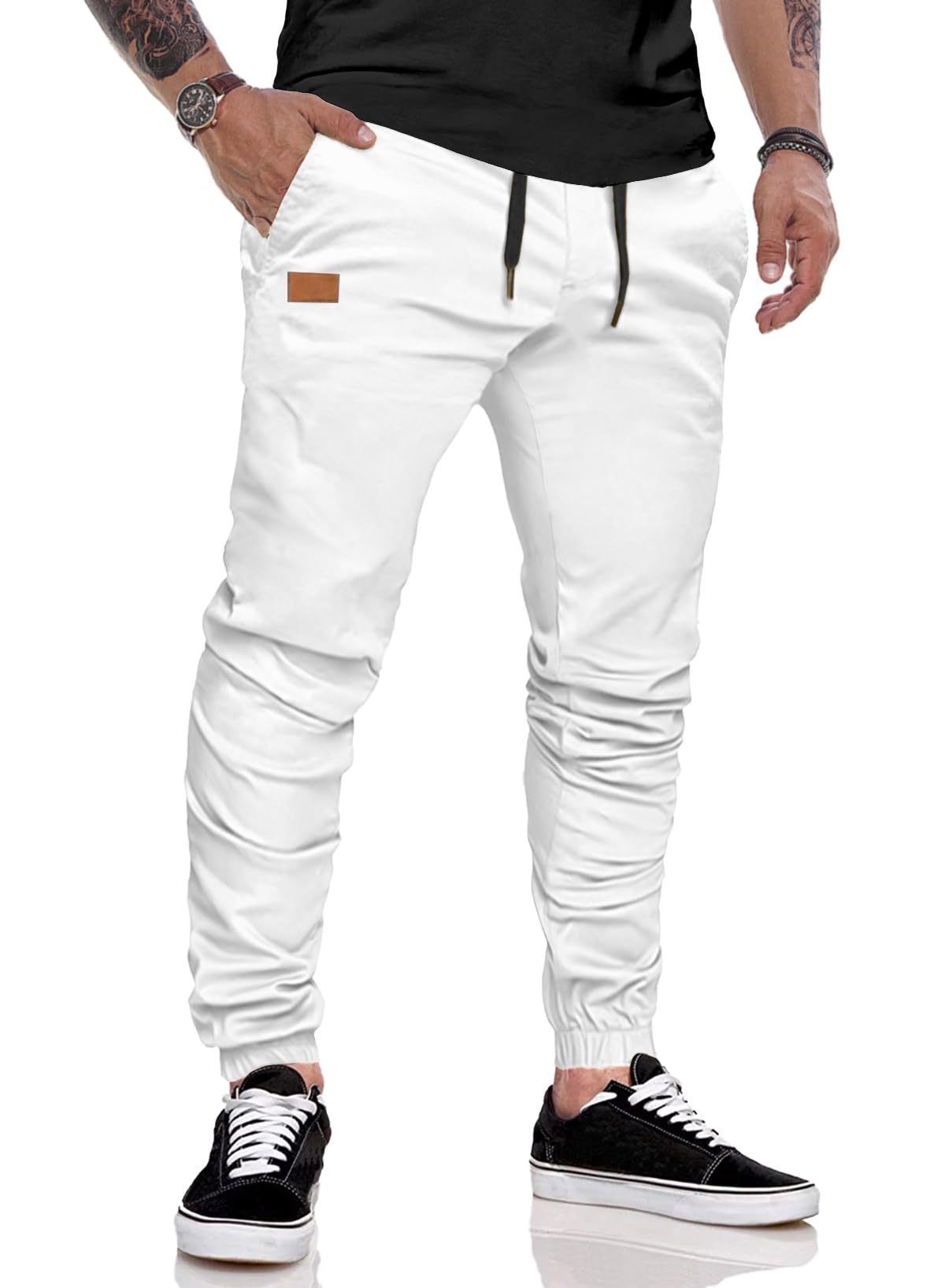 JMIERR Hose Herren Chino Cargo Hose Jogginghose Herren Baumwolle Sporthose Casual Freizeithose Elastische Taille mit Kordelzug Sweatpants Herren mit Taschen