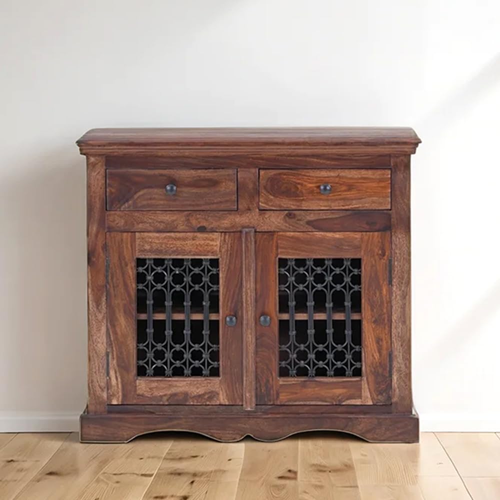 Royaloak Hilton Wooden Two Door Sideboard | Sheesham Wood | Two Door Sideboard | Drawer Storage Sideboard |Strong & Durable Sideboard Cabinet|Classic Design Sideboard |Powder Coated Metal Elements-image-27