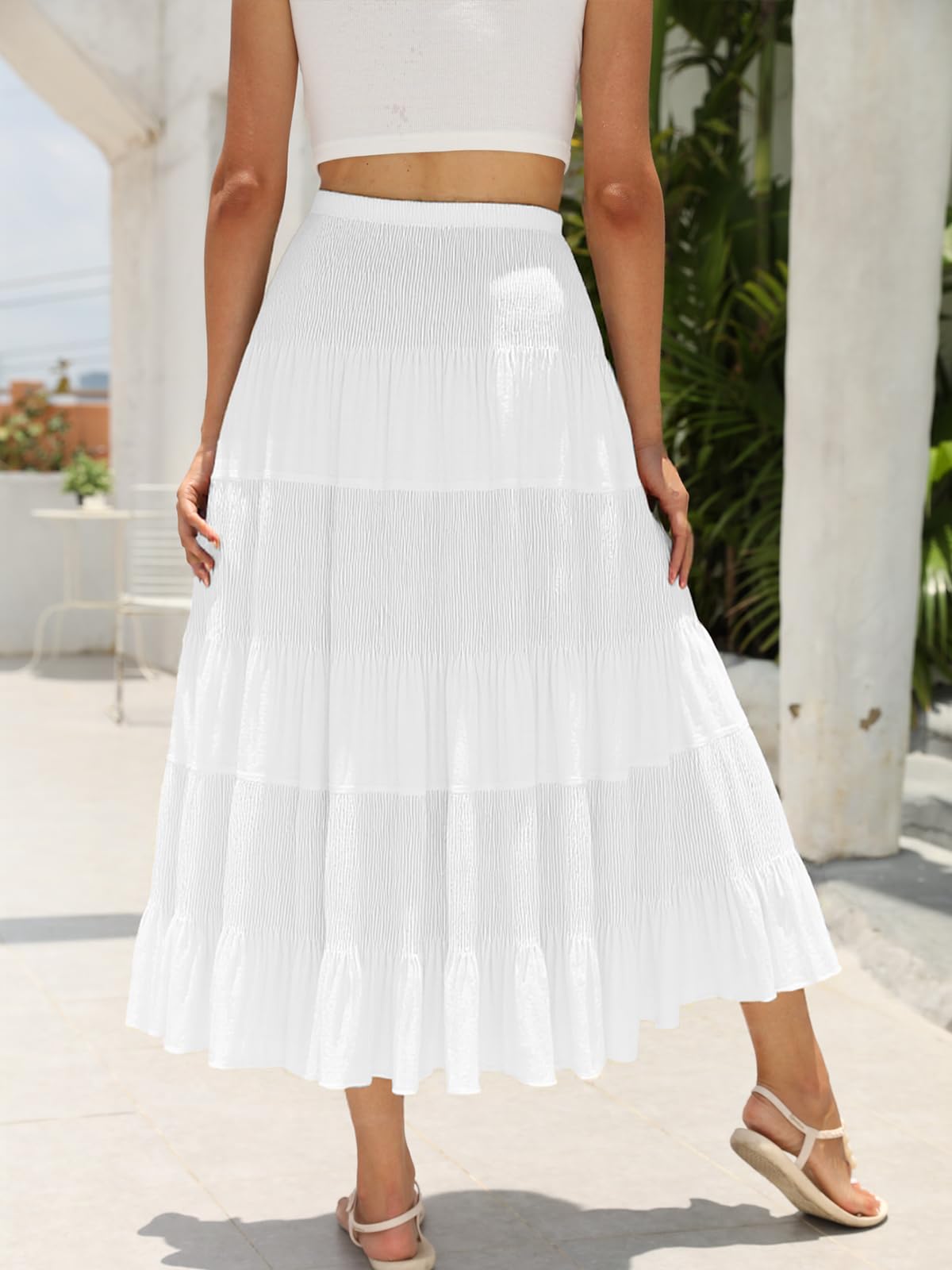 Genfien Faldas Largo Chiffon Mujer Cintura Elástica Alta Bohemia Maxi Falda Línea A Verano