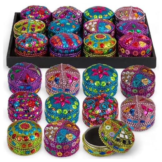 MIJOMA 12er Set orientalische Schmuckdose – Bunte Aluminium Schmuckdöschen mit Glitzer und Pailletten, Ø4,5cm x H3,5cm, perfekte Geschenkdosen