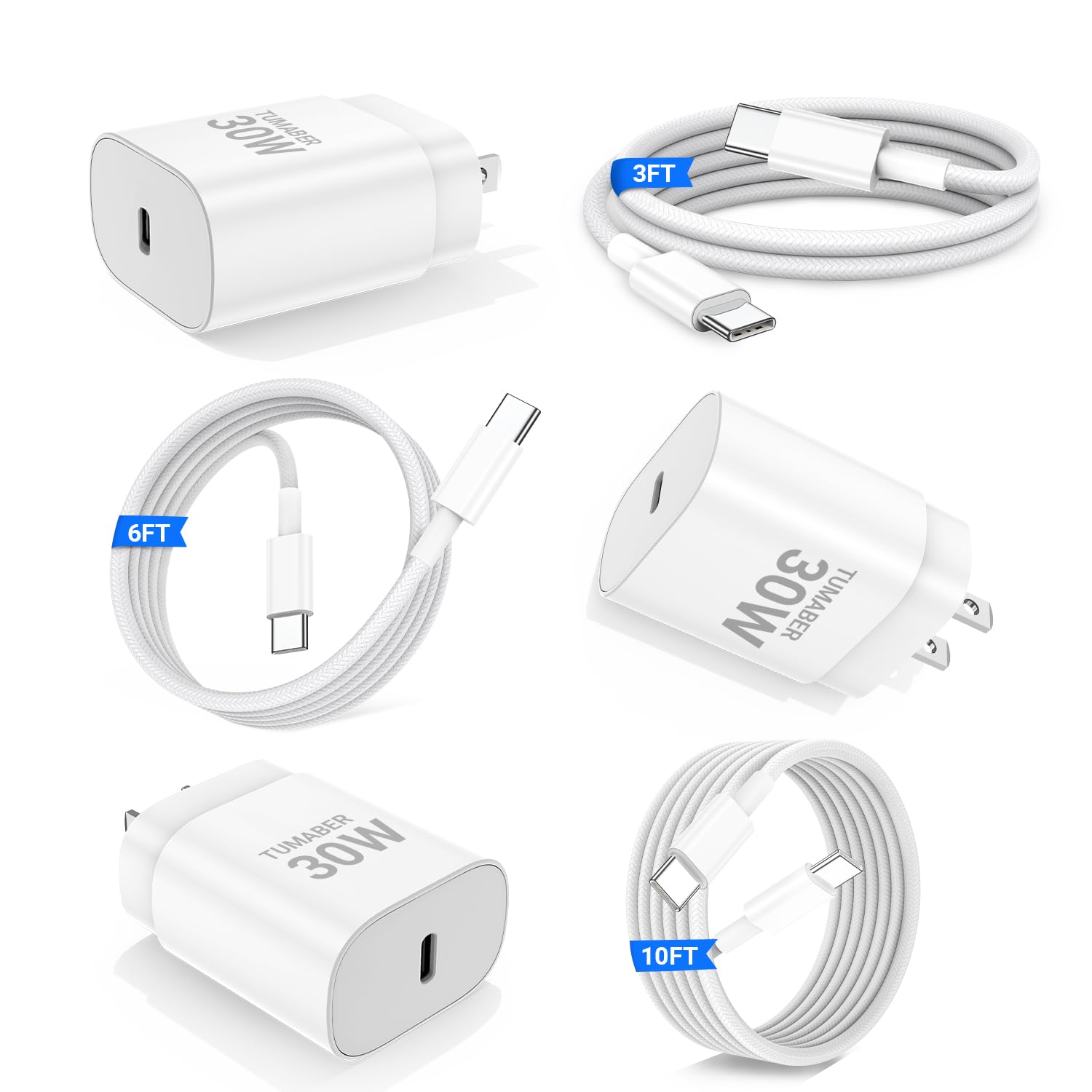 iPhone 16/15 Pro Max & Plus, 30W Fast Charging USB C Cable & Adapter, 3ft/6ft/10ft Type C Cord for iPhone & iPad Pro
