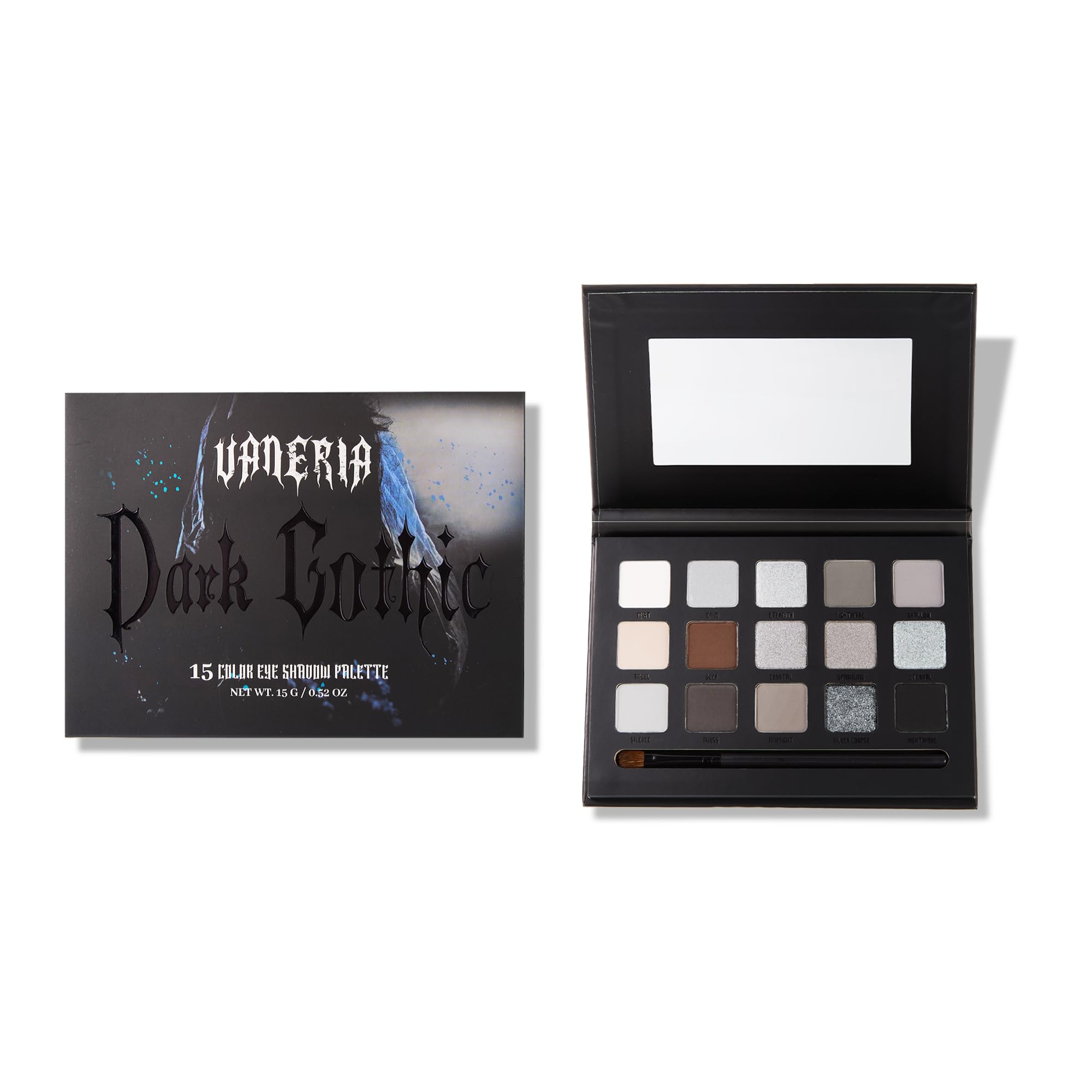 VANERIA Black Smokey Eye shadow Palette,15 Colors Matte Glitter Metalli Eyeshadow Palette,Long Lasting Waterproof Pallete (Goth Black)