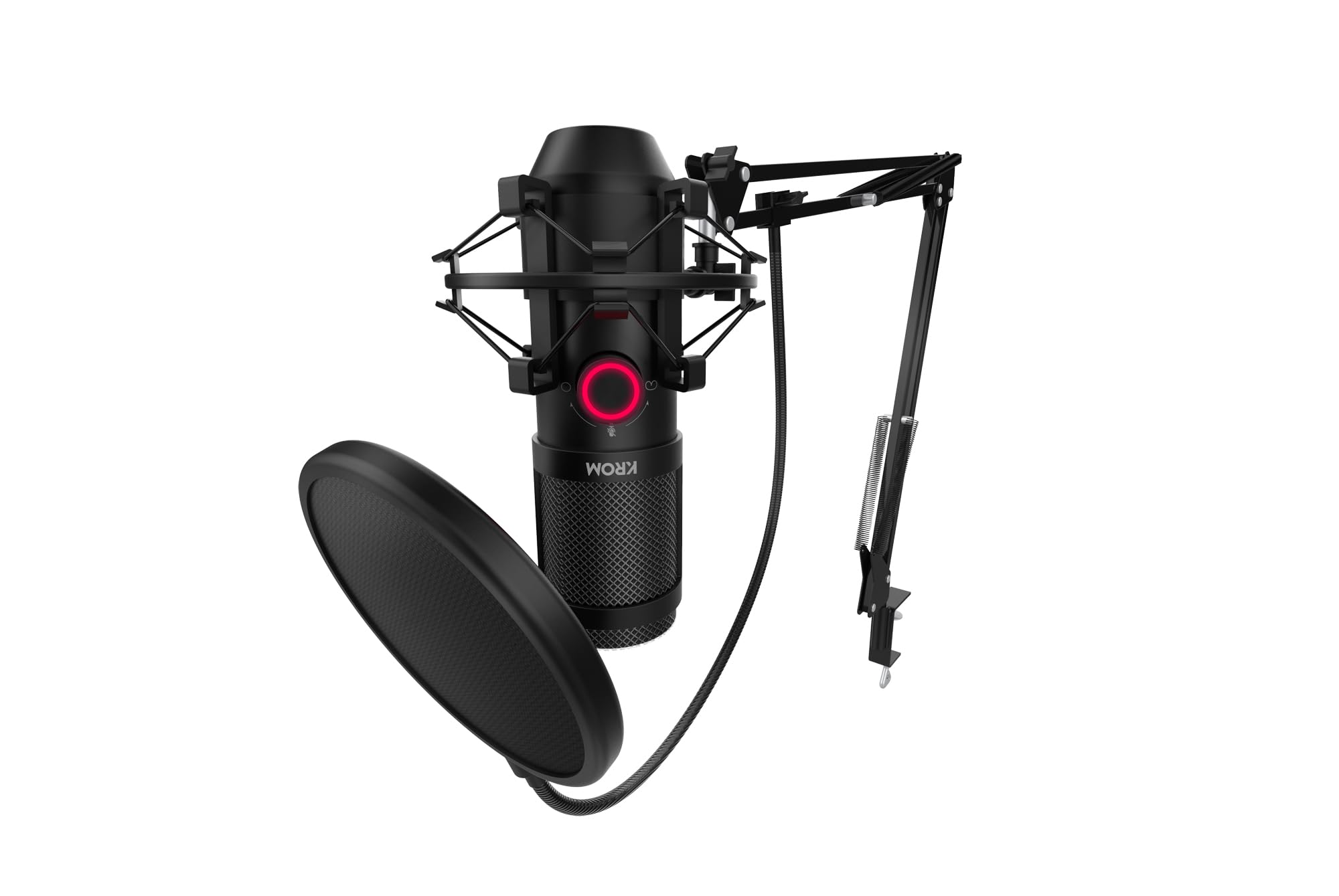 KROM KAPSULE – Micrófono de condensador USB con doble cápsula, patrón cardioide, filtro antipop y soporte antivibración para streaming, podcast y grabación – Negro