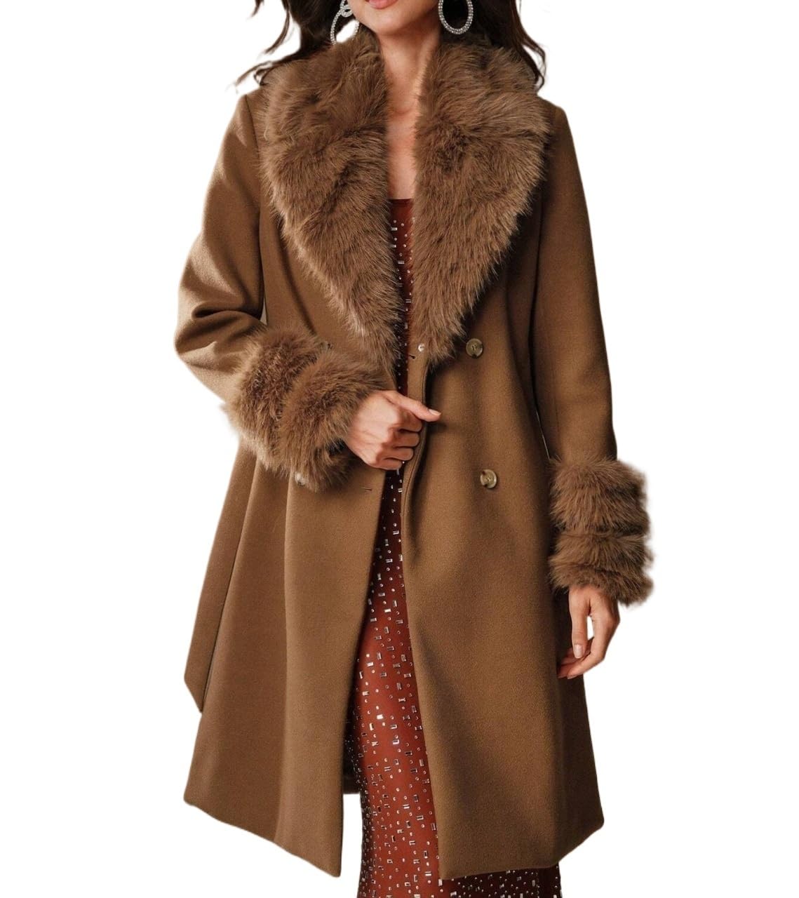 Womens Fashion Trench Outwear Collar Warm Long Belted Knit Coat Jacket Coat