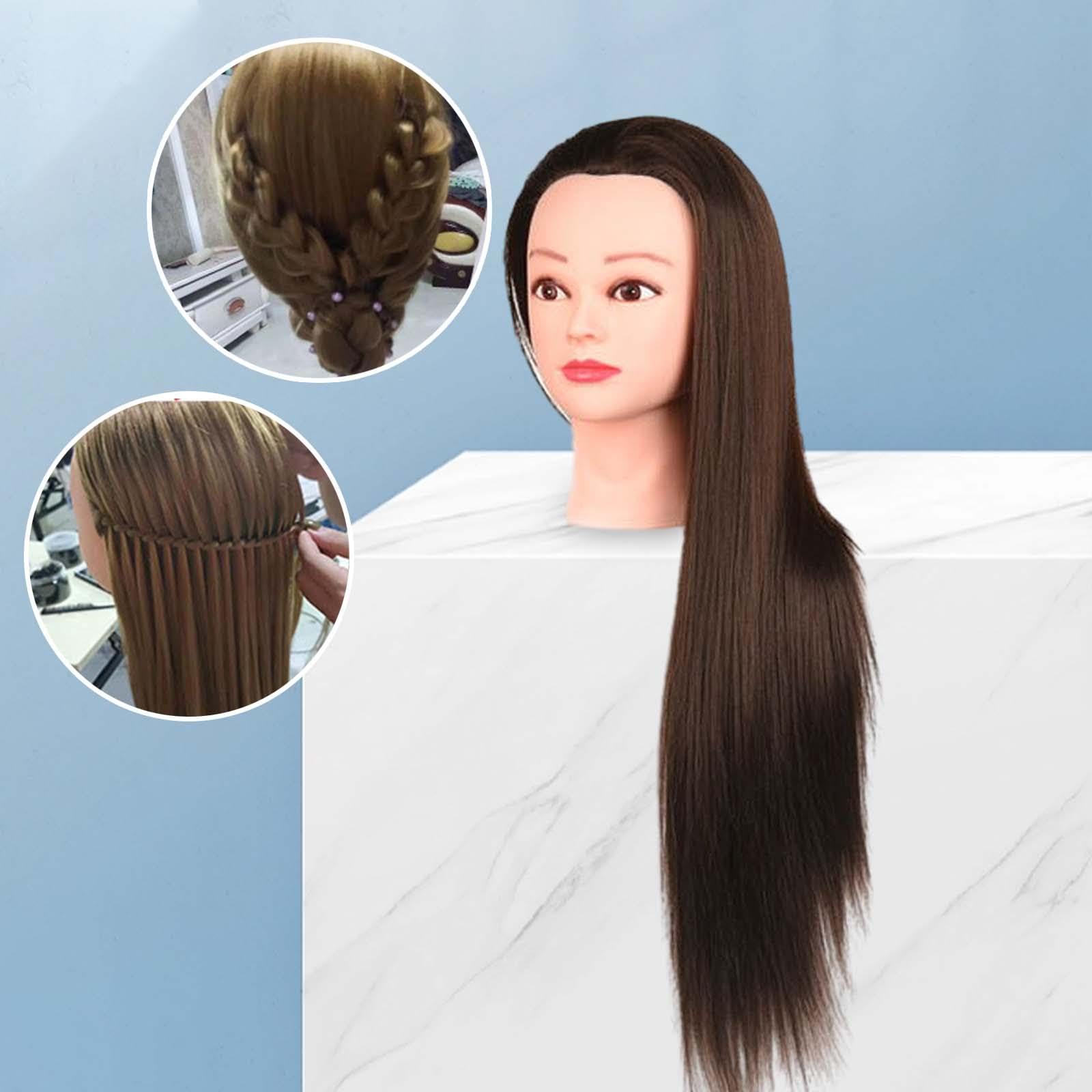 Testa di Manichino per Addestramento All'acconciatura, Testa di Bambola con Capelli Lunghi in Fibra Sintetica, Testa di Manichino per Trecce, Salo, Marrone con il trucco