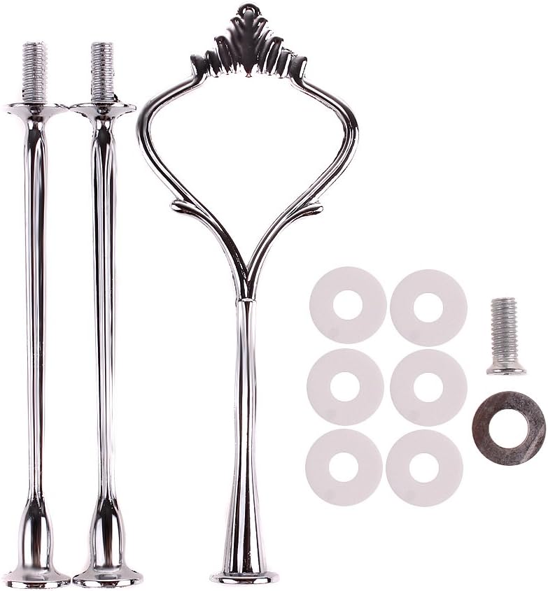 Ushoppingcart 3 Tier 5 Sets Golden/Silver Cake Stand,Romance Crown Cake Holder Anchor Hardware Kit Centre Handle Fittings for Birthday Party,Wedding (Silver)
