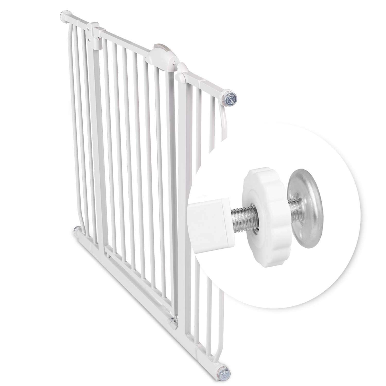 Nukido Barrera De Seguridad para Niños Extensible 75-105 cm Montaje Fácil Sin Tornillos Valla Metálica para Puerta Escalera Blanco