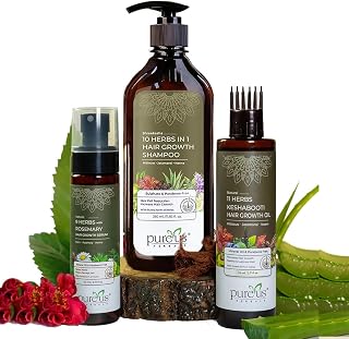 Herbals Hair Growth Combo Kit | 9 Herbs Scalp Spray Serum + 10 Herbs in 1 Shampoo + 11 Keshabooti Hair Oil for Boost Hair Growth & Repairs Hair Damage | Complete Problem Solution | Sulphate & Paraben Free, Control Hairfall, Natural & Dandruff Control – 570 ml