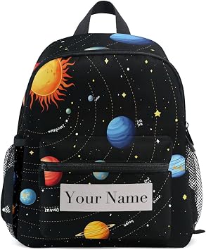 Custom Universe Solar System Kids Backpack for Girls Boys, Space Planets Toddler Casual Daypack Backpacks, Personalized with Kids Name Preschool School Bag, Children Travel Bookbag with Chest Strap