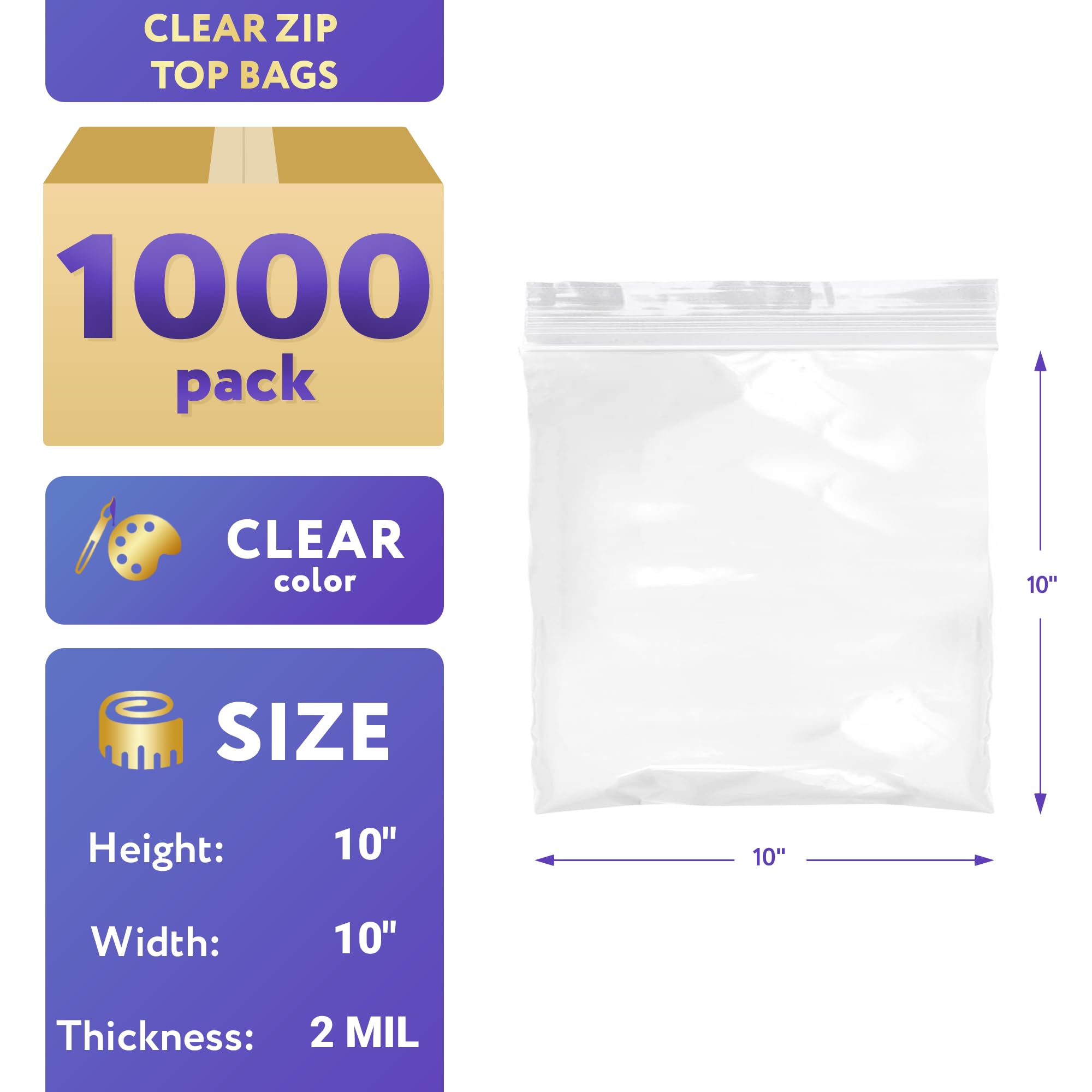 Aviditi Reclosable Poly Bags - 10x12 Inches, 2 Mil Thick, Clear, Case Of 1000, Zipper Seal