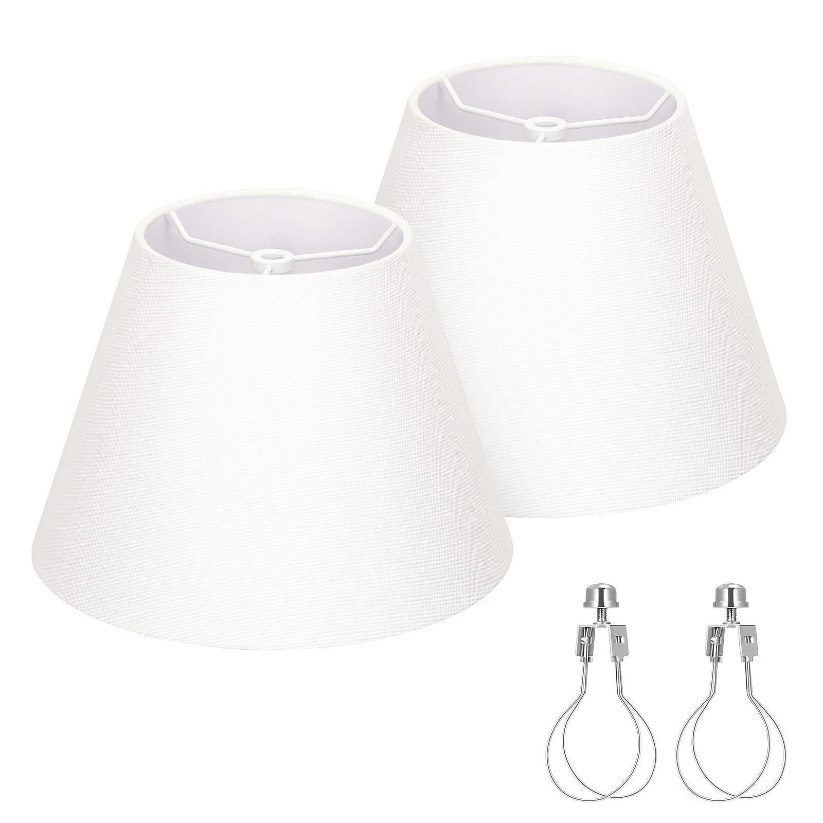Small Lamp Shades Set of 2, 5.5" Top x 10" Bottom x 6.6" High, Small White Lamp Shades for Table Lamps, Fabric Lampshade Replacement for Bedside Lamp, Wall Sconces, Spider, Clip on Adapters Included