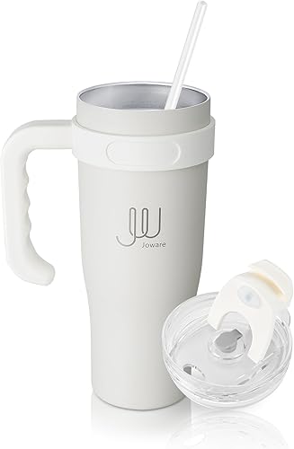 Vaso de 40 onzas con asa y popote, vaso de acero inoxidable a prueba de fugas, taza de viaje aislada al vacío para bebidas calientes y frías, color