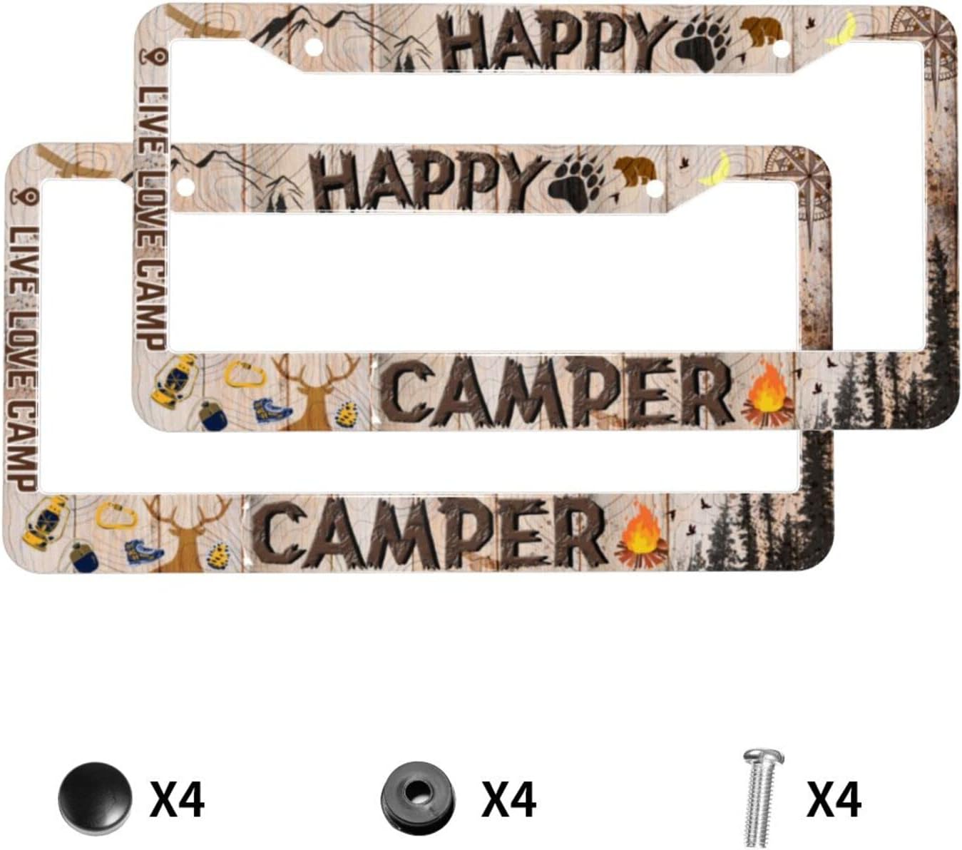 Happy Camper License Plate Frame Camping License Plate Covers 2 Pack License Plate Holder Aluminum Car Exterior Accessories