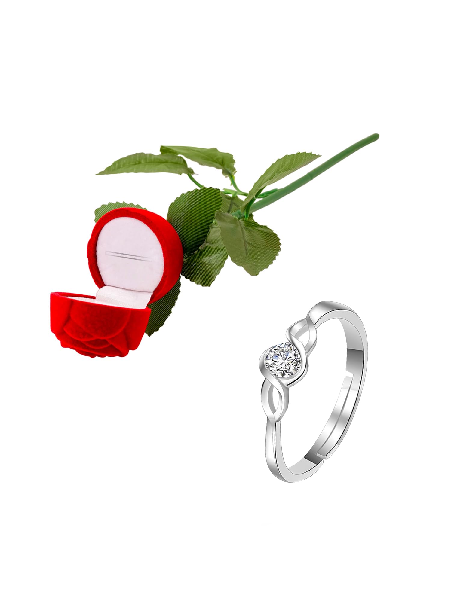 Valentine Gift for Girls Rings For Women Adjustable Silver Ring with Velvet Red Rose Ring Box | Valentine Special Finger Ring for Girls | Birthday Anniversary Gift For Girlfriend Wife