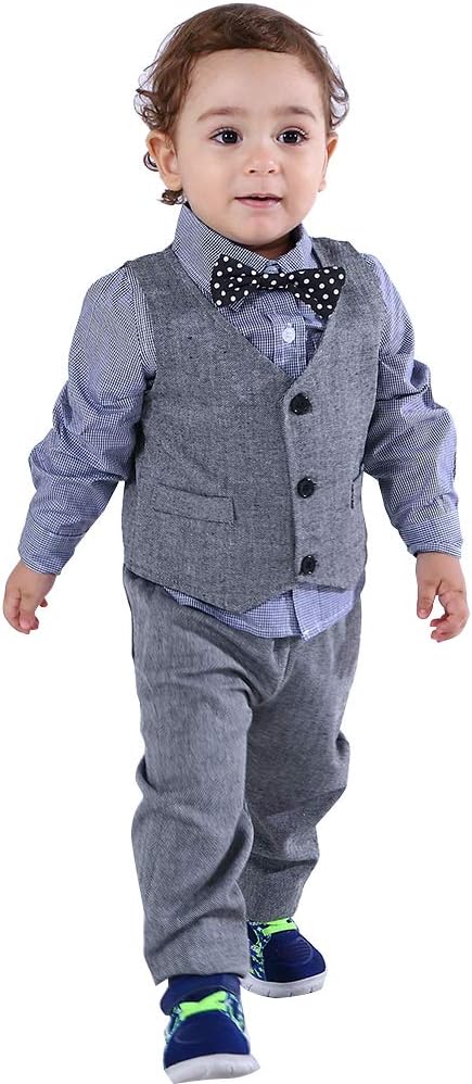 Baby Boys' 3 Piece Vest Set with Shirt,Vest and Pant