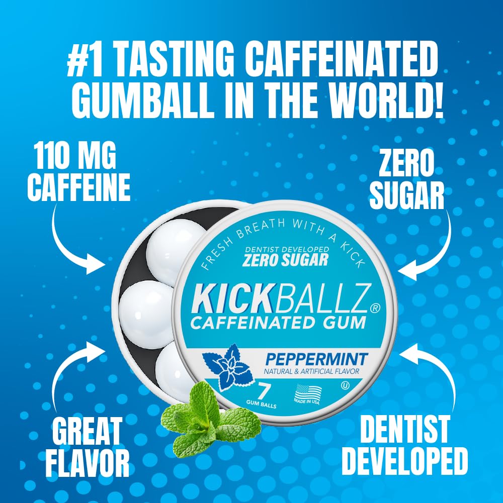 KickBallz Variety Caffeine Energy Gum 110mg, Sugar Free, 3 Tins 21 Count — Amazon image 7