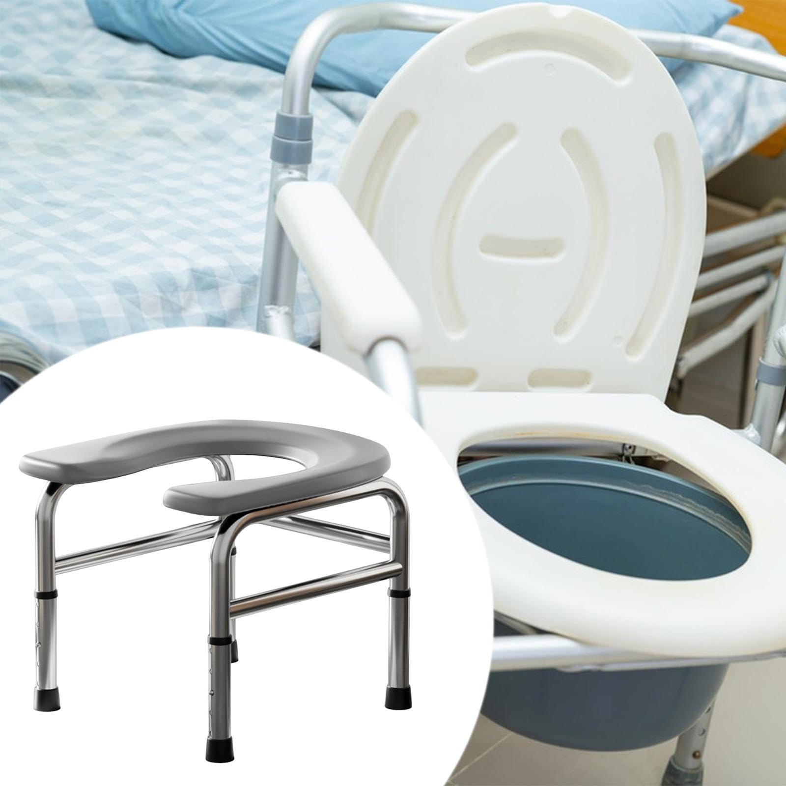 B Baosity Taburete de Inodoro Ajustable para Mayores Estructura Robusta de Acero Inoxidable Soporte hasta 150kg Diseño Impermeable Adecuado para Pacie, Gris