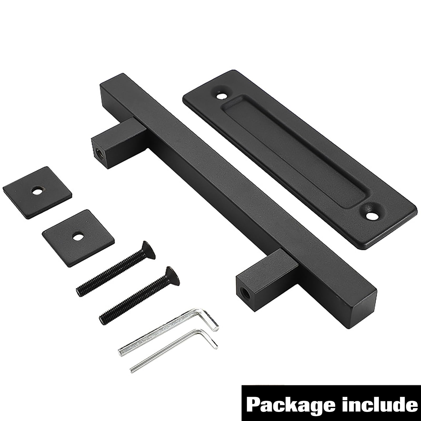 Yahpetes Sliding Barn Door Handles 12 Inch Heavy Duty Steel Gate Pull Handle Black Flush Square Base Handle Pull For Gate, Garage, Sheds (Round Tube Handle, 1 Pcs