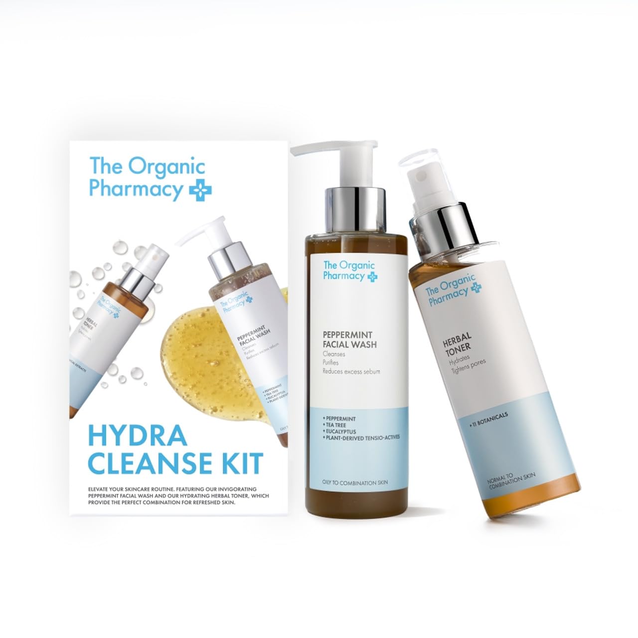 The Organic Pharmacy Hydra Cleanse Kit, 350 ml - Detergente e idrata, con menta piperita, tea tree, eucalipto, 11 botanici, biologico 10,3% e 86,4%
