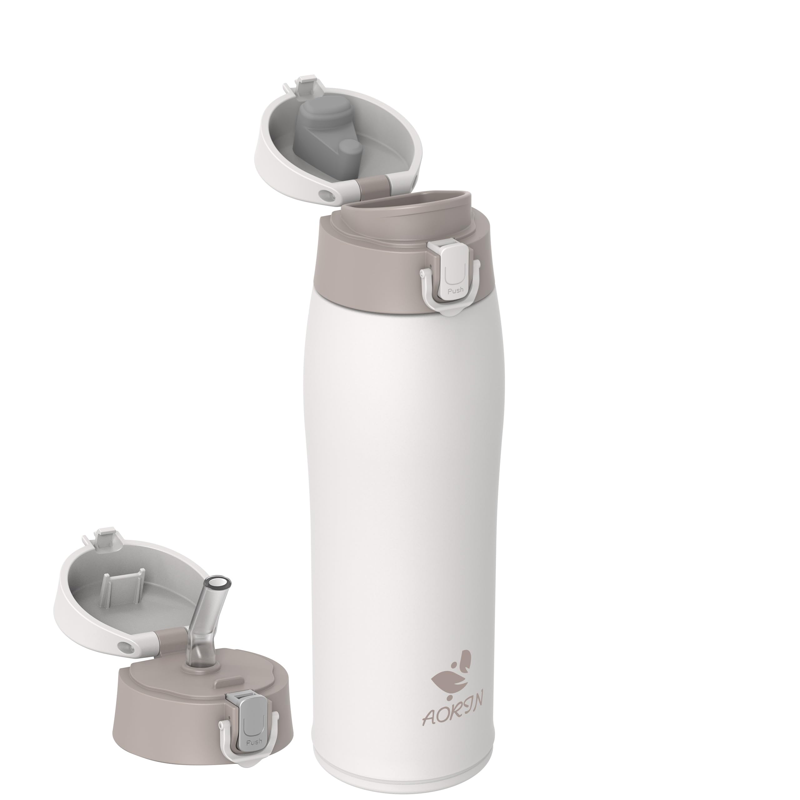 AORIN Botella Agua Acero Inoxidable 18/8 con 2 Tapas, 500ml Botella Agua Niños, Botella Térmica Anti-Fugas, Botella Gimnasio, Termo sin BPA para Deportes, Exterior, Viajes y Escuela — view 15