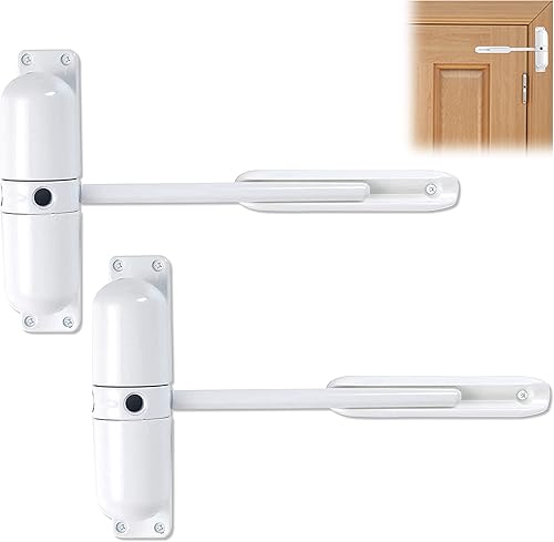 Skywin Cierrapuertas Paquete de 2 bisagras grandes de cierre de puerta blanca para cierre automático con muelle de seguridad, cierrapuertas para el