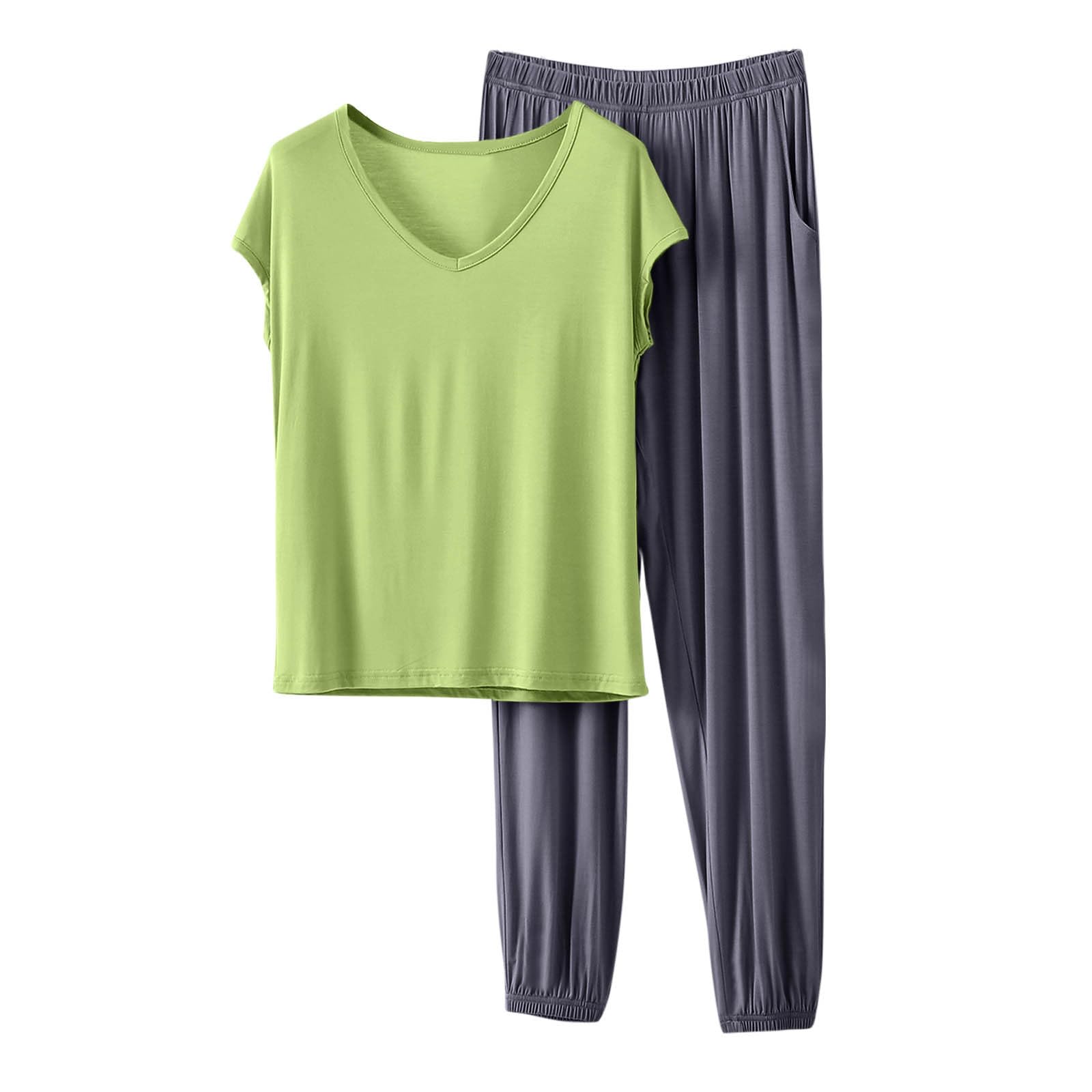 HGps8w Women's Modal Soft Summer Pajamas Sets, Loose V Neck Short Sleeve Top Joggers Pants Matching 2 Piece Lounge Outfits