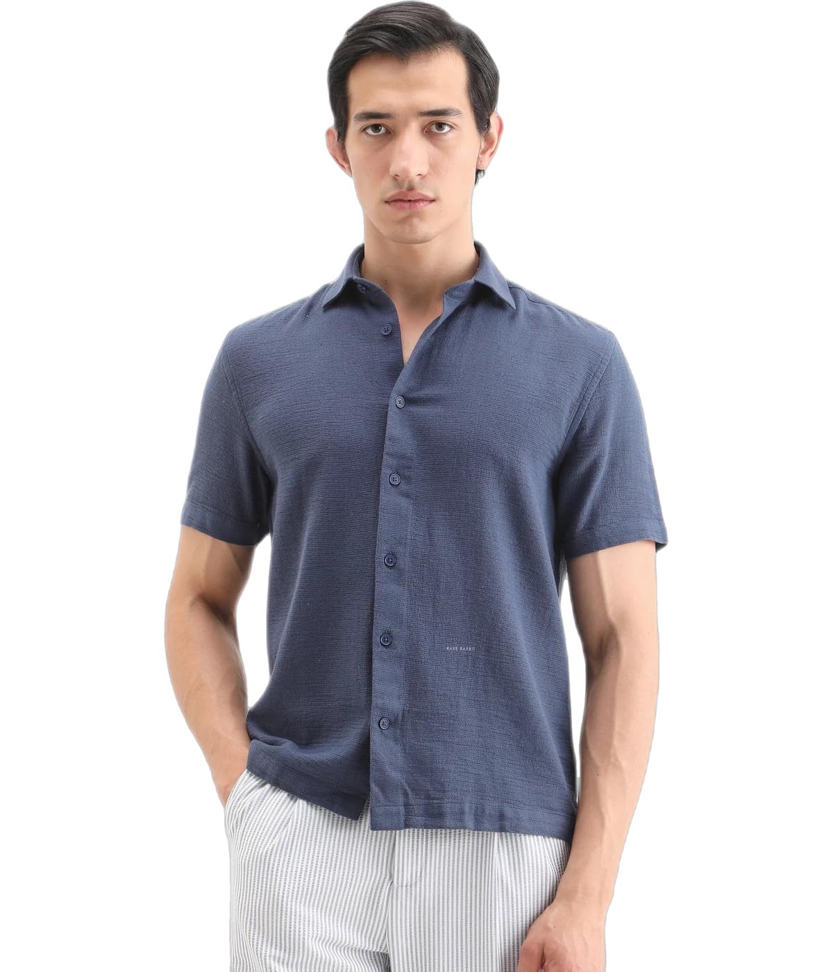 rare rabbit Men's Rends Cotton Fabric Half Sleeve Spread Collar Regular Fit Textu Shirt-picture-34