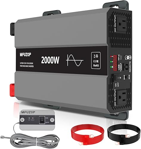 MFUZOP Inversor de onda sinusoidal pura de 2000 W, convertidor de 12 V CC a 110 V CA, inversor de energía solar fuera de la red de pico de 4000 W