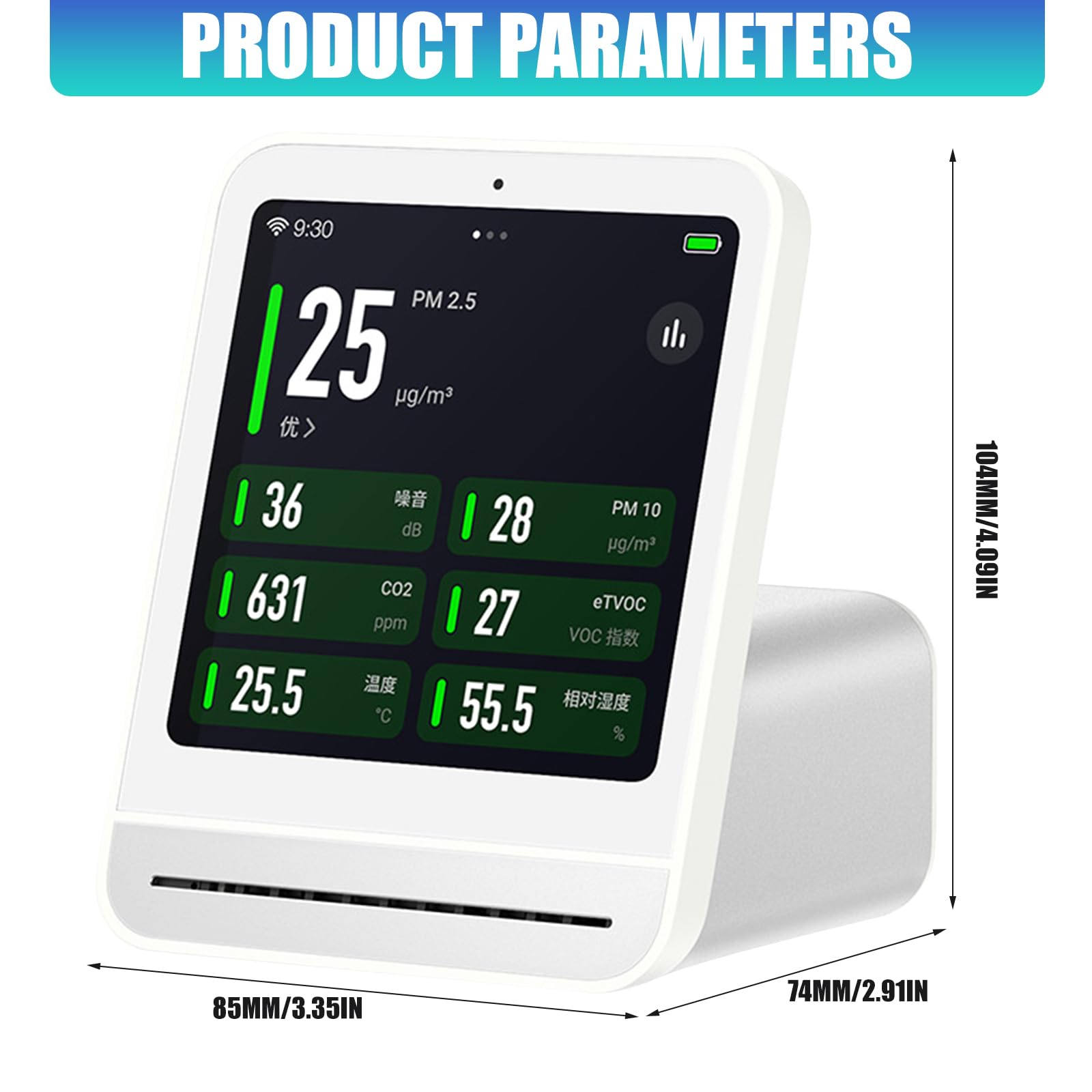 Dispositivo de inspección de aire flexible para niveles de partículas, medición de ruido de dióxido de carbono, monitor de contaminación en tiempo real