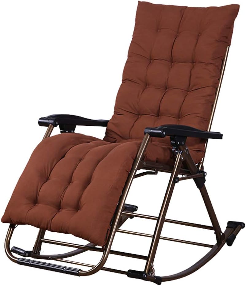 Outdoor Rocking Chair Textoline Zero Gravity Chair Garden Patio Leisure Chair Foldable Reclining Chair Beach Camping Pool Sun Lounger Reclining Chair with Cushion Max. 200kg - Brown