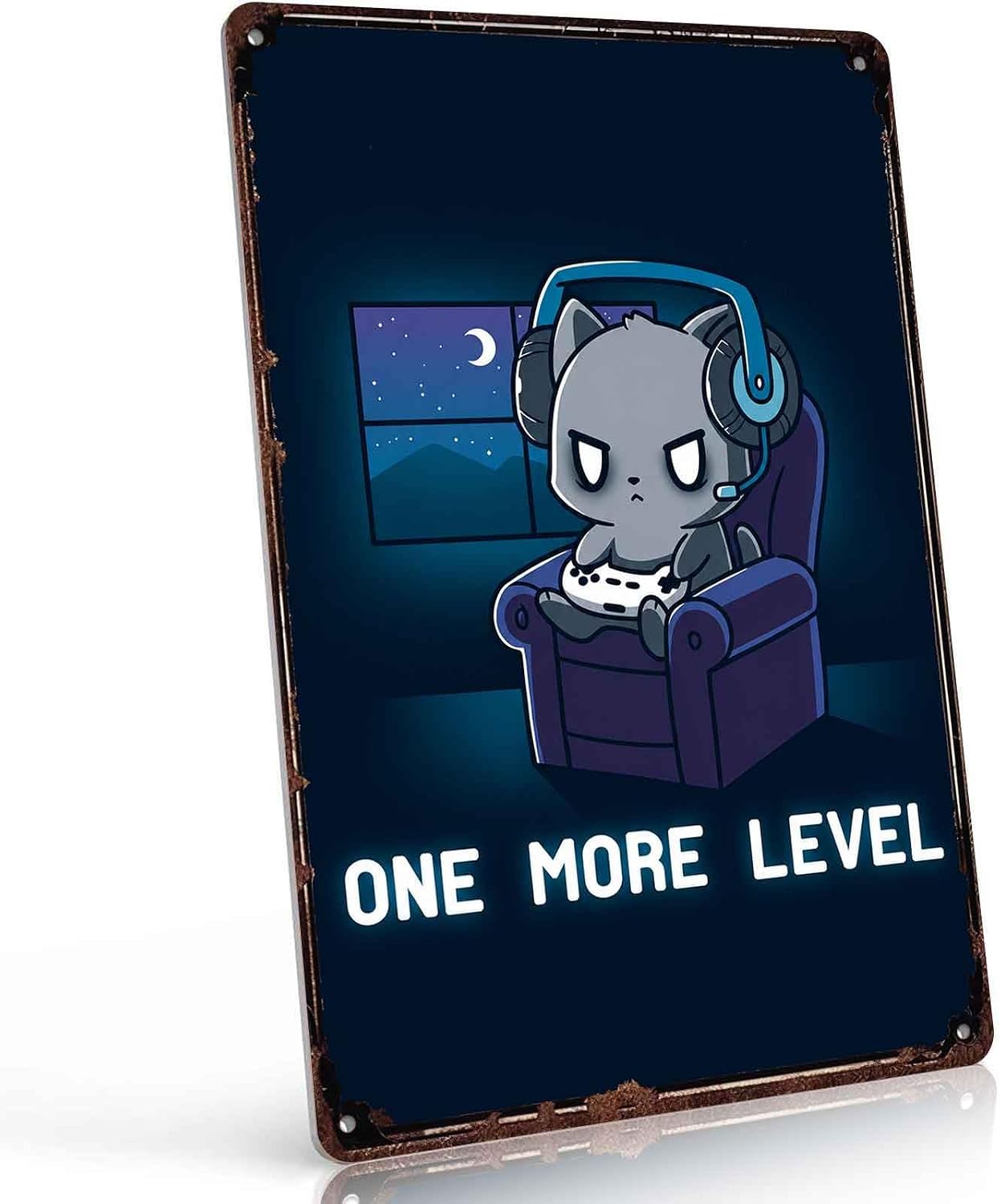 Funny Gaming Cat Metal Sign 8x12 Inch Wall Decor