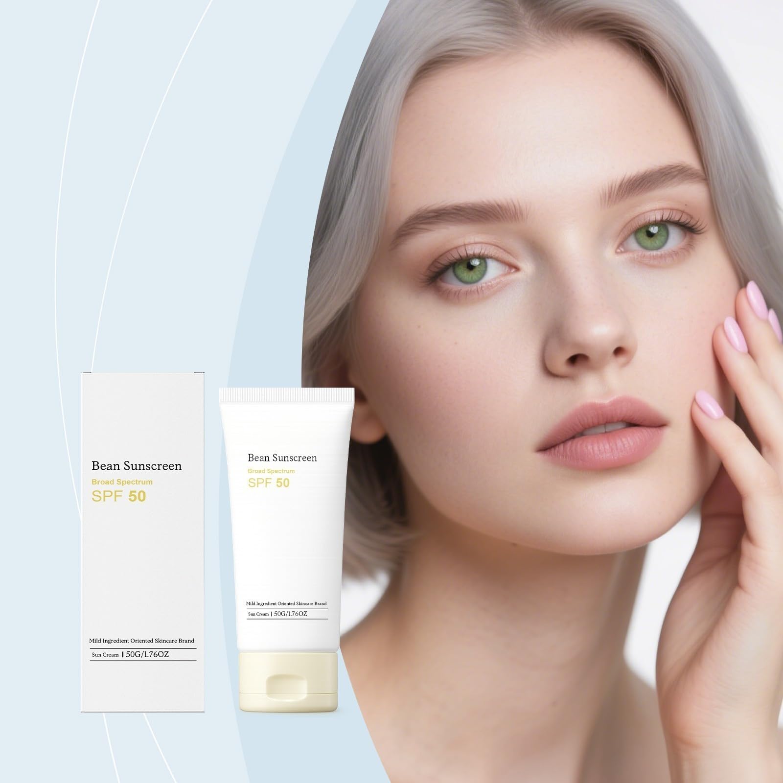 Crème solaire SPF50 visage,protection UV large spectre sans blanc, légère, collagène, niacinamide, acide hyaluronique, non gras quotidien, tous types peau