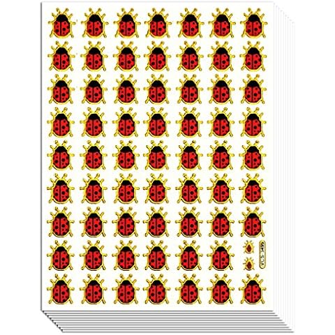 LADYBUG01 - 10 Sheets Ladybug or Ladybird Gold Edge Sticker Decorative Scrapbook, Reflective Stickers for Kids - Size 4 X 5.25 Inch./sheet by Sticker108 Cover