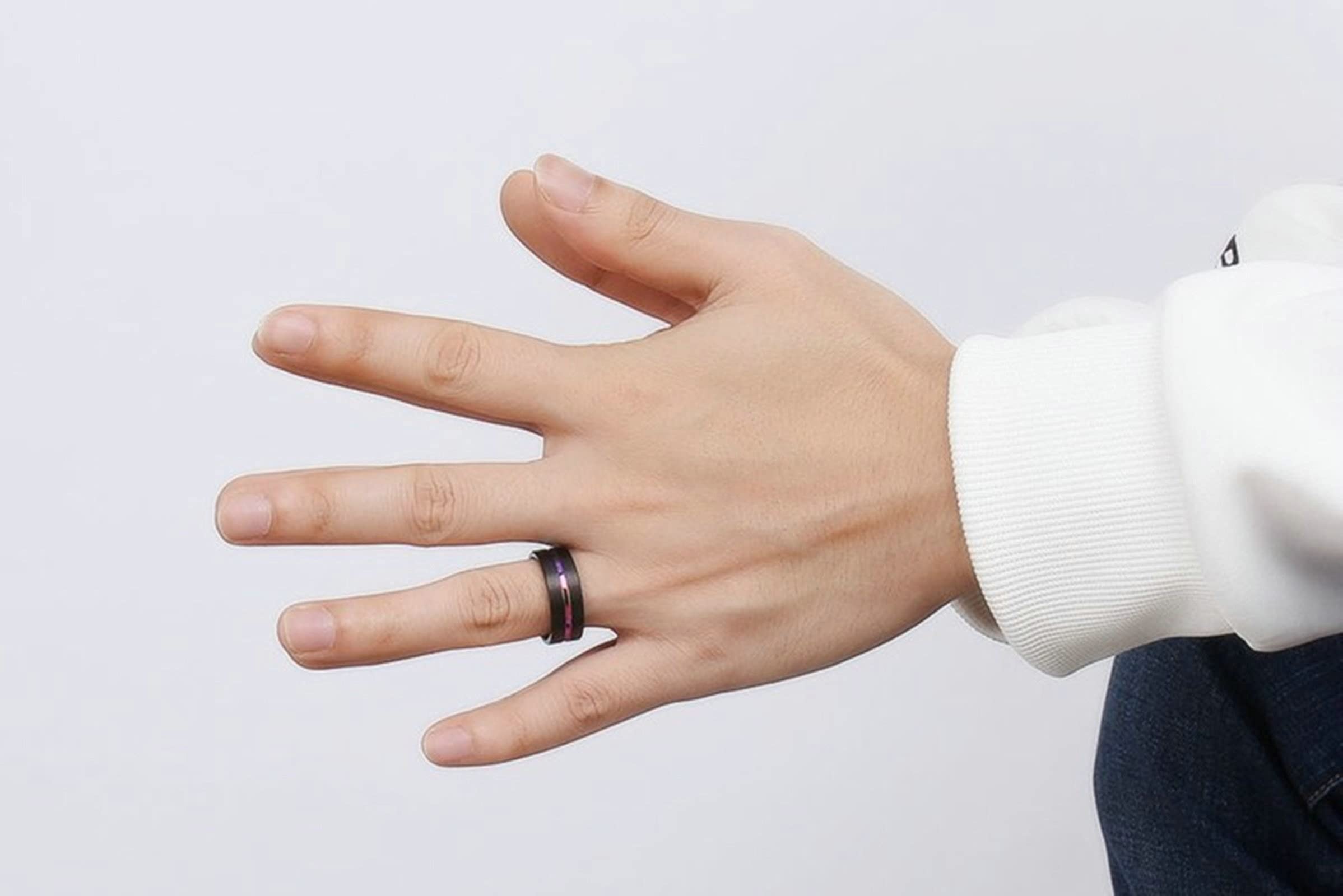 AmDxD Anillo de acero inoxidable para mujer de acero inoxidable con diseño de corazón de 0 0 líneas de color mate de circonia, W51.5 & M61.5, Acero inoxidable acero de tungsteno, circonita cúbica,