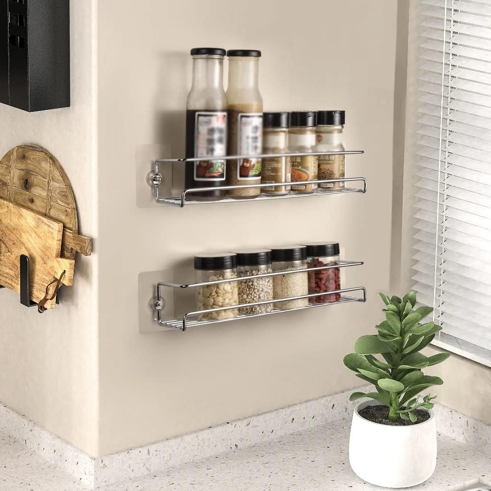2-Tier Spice Shelf Storage Racks Wall Mounted for Kitchen Cabinet Pantry Door image 5