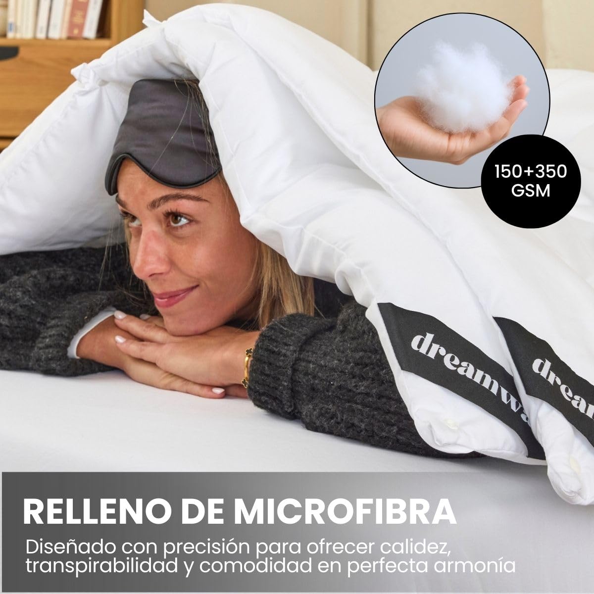 DREAMWAY - Edredón de 200 x 220 cm, 4 Estaciones, 2 Piezas, Incluye edredón para Todo el año, 200 x 220 cm, 300 gsm, edredón de Verano de 200 x220 cm, 150 gsm, 2 edredones con Botones, para Cuatro