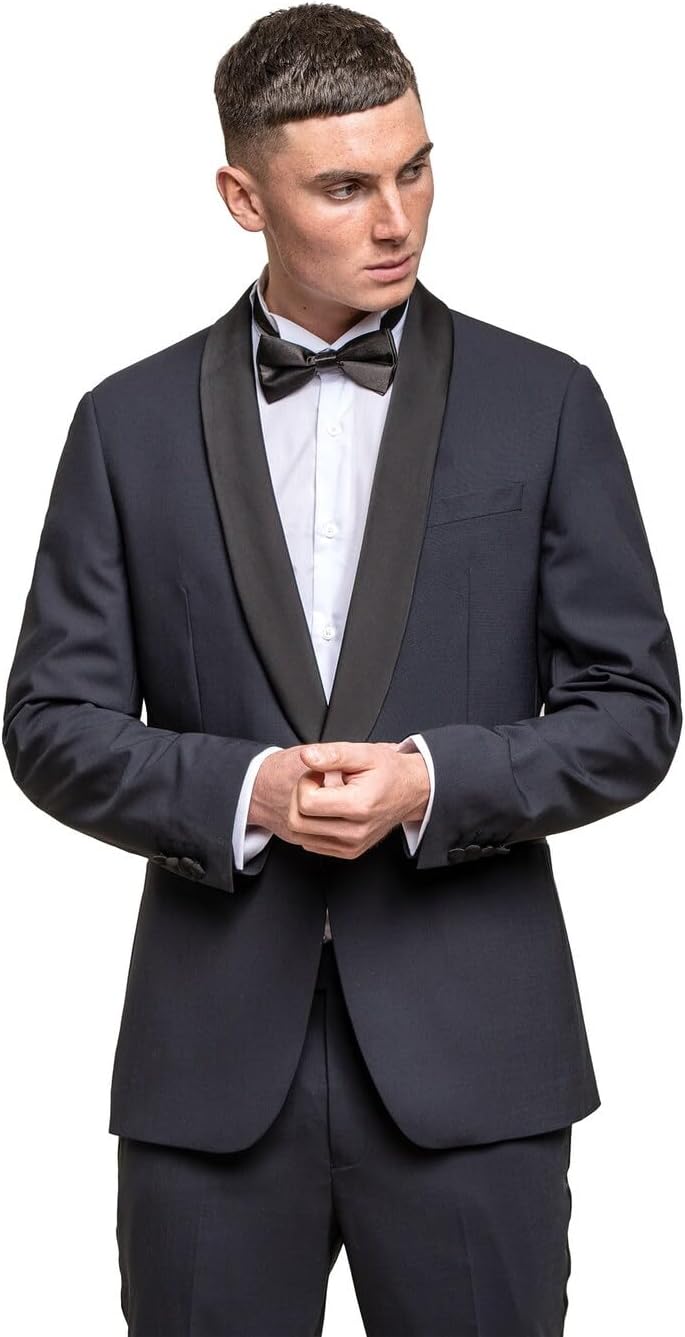 Men’s Slim Fit Wool Blend Tuxedo Dinner Wedding Midnight Navy Suit Formal 2 Piece Suit Set