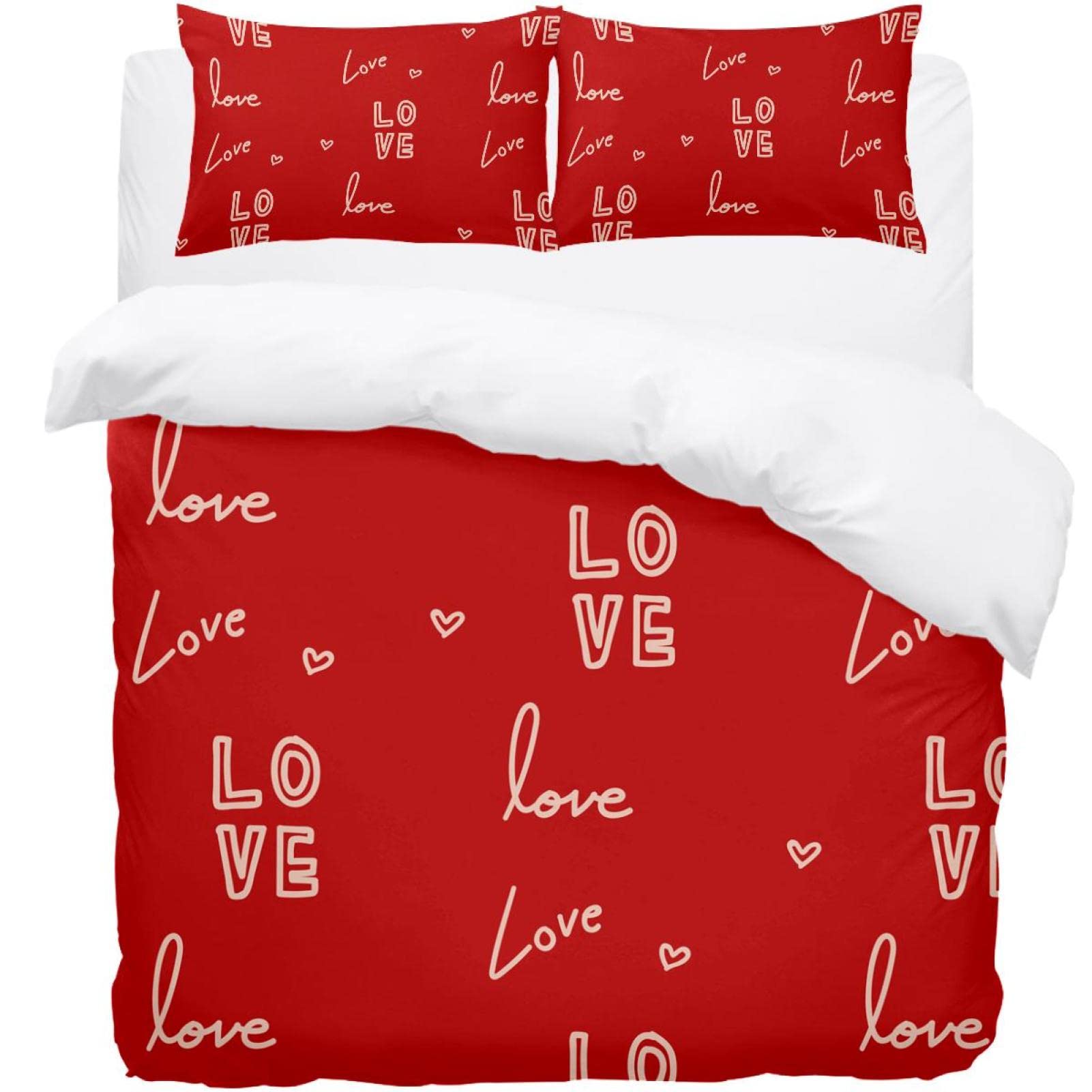 Housse de couette motif lettre d'amour et 2 taies pour lit double