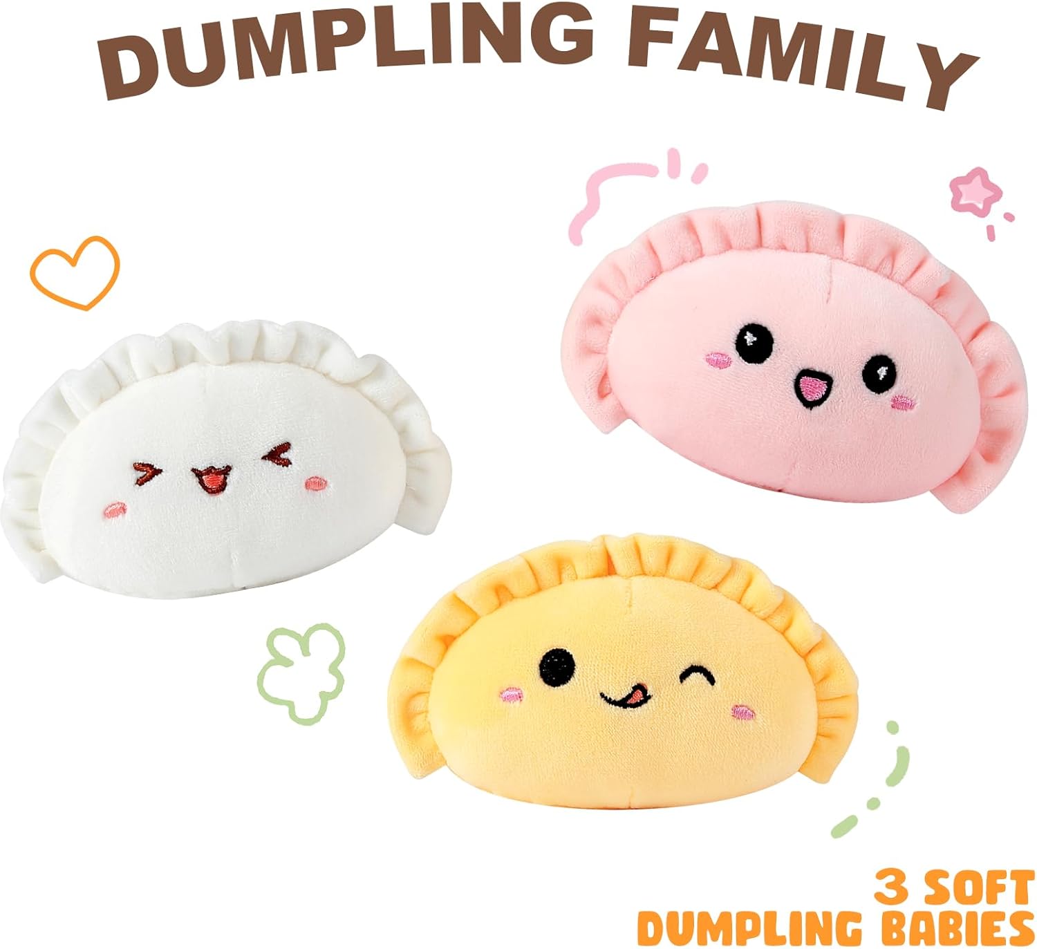 Ditucu Cute Pierogi Pillow Dumpling Plush Mommy 14 inch with 3 Littles 4 inch Family Food Shaped Stuffed Animal Plushies Toys Gifts for Kids