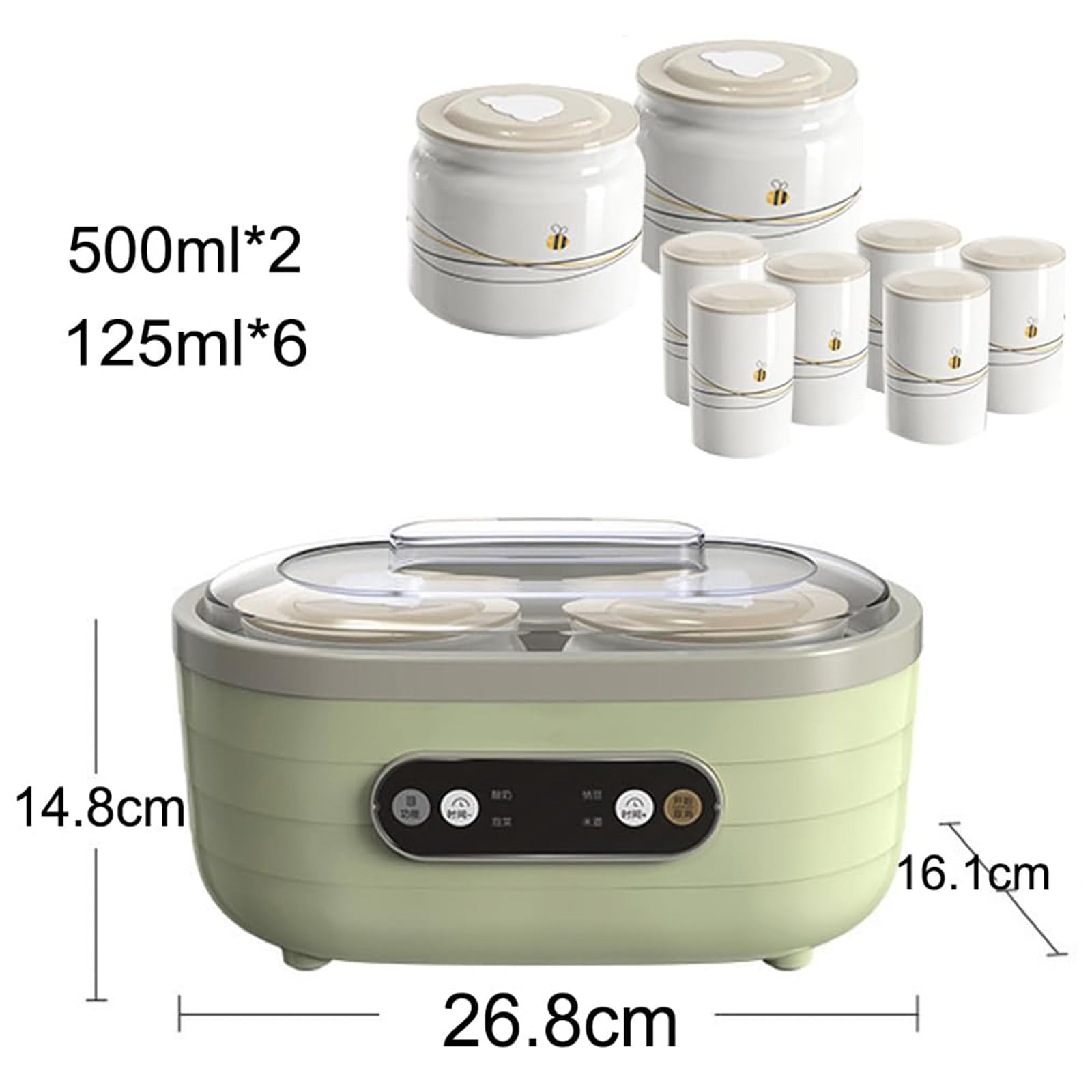 Automatic Yogurt Maker, 1.75L Mini Wielofunkcyjny Fermentator z Ekranem Dotykowym LCD & Timerem, 2 × 500ml & 6 × 125ml Kubki, Regulowany Czas & Temperatura do Jogurtu & Wina Ryżowego