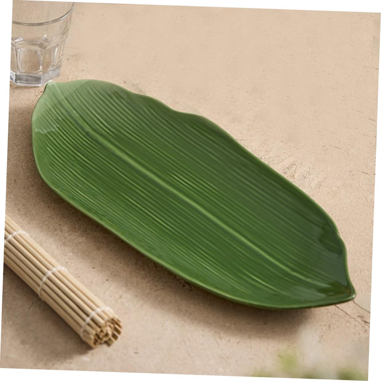 Ceramic Sushi Plate Leaf Shaped Japanese Food Serving Tray Decorative Cold Dish Platter for Snacks Dessert and Sashimi Display
