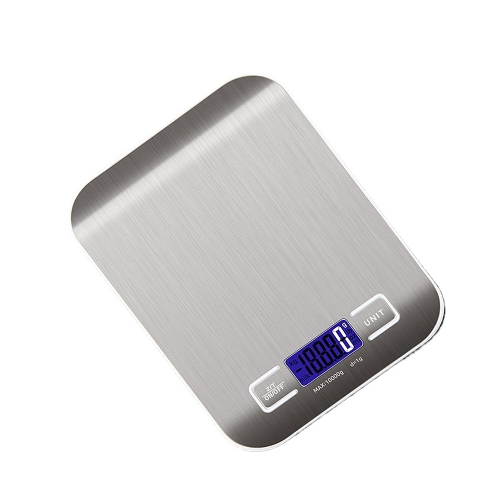 Báscula de cocina digital con pantalla LED, capacidad de 10 kg/1 g, panel de acero inoxidable. Ideal for pesar joyas, alimentos, snacks y utensilios de repostería.