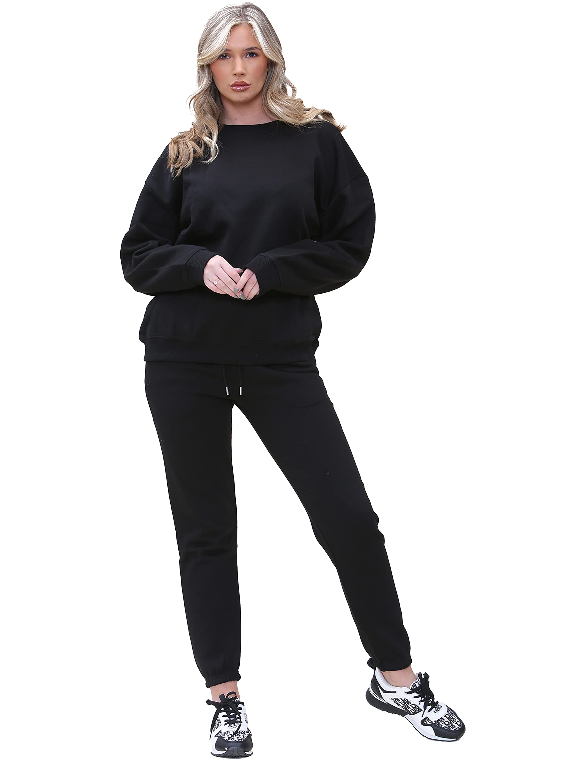 989Zé Enzo Women's Black Long Sleeve Oversized Sweatshirt Jogger Tracksuit Set Sweatshirt & Sweatpants Ezlsw589&Ezljg591 Blk S