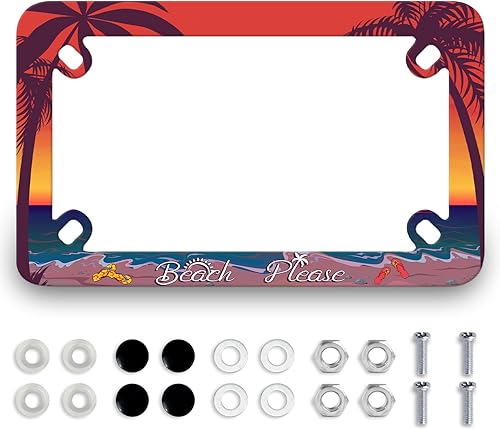 Miniatura 12 de Marco de placa de matrícula de motocicleta de flor de cerezo blanco y negro, soporte de etiqueta de mariposa de acero inoxidable, 4 agujeros, Flor